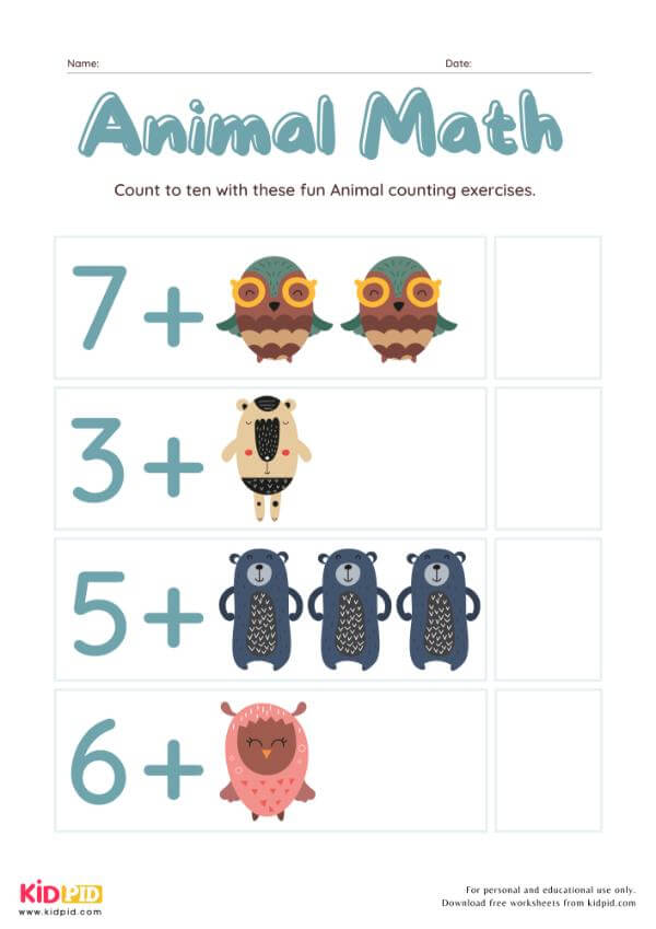 Cute Animal Math Worksheet