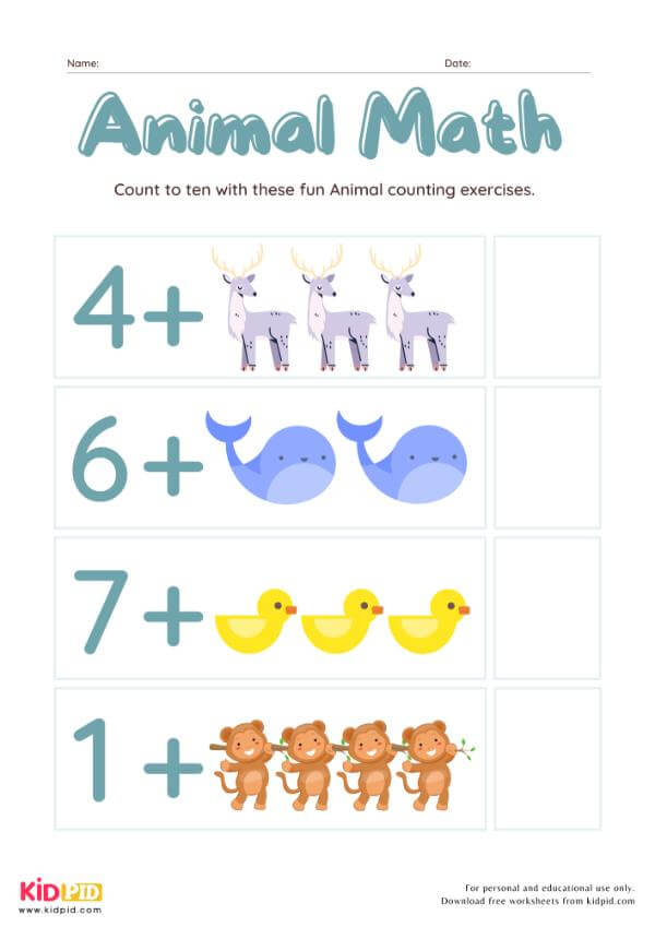 Cute Animal Math Worksheet