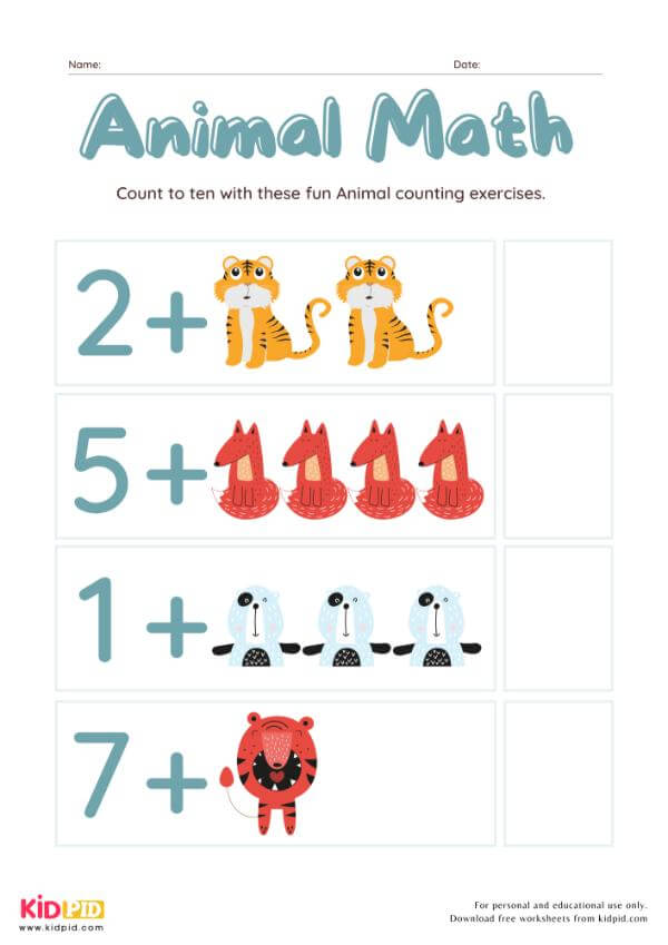 Cute Animal Math Worksheet