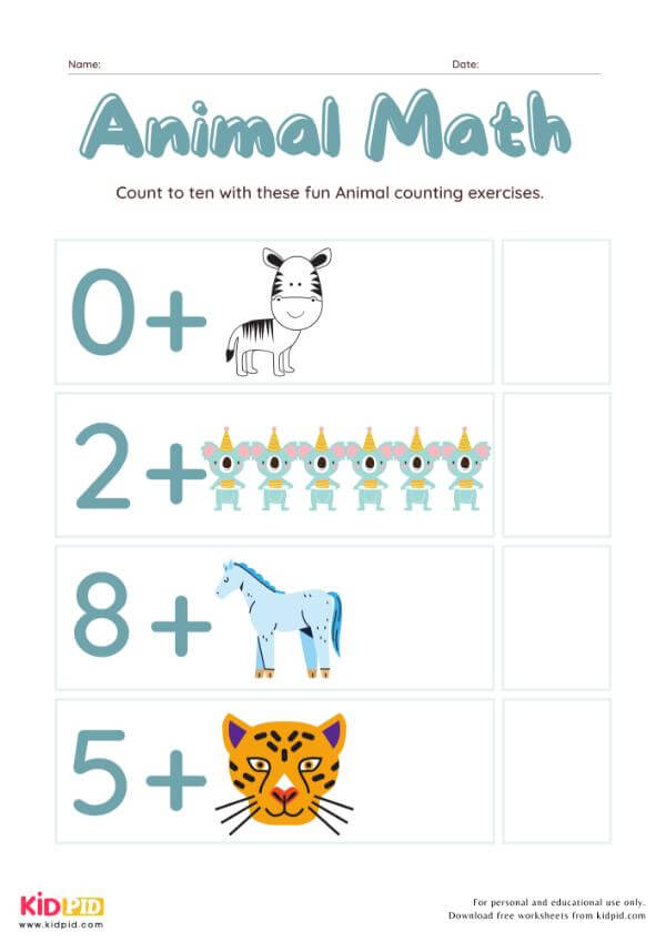 Cute Animal Math Worksheet