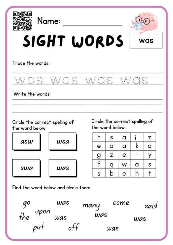 Recognizing sight words worksheets