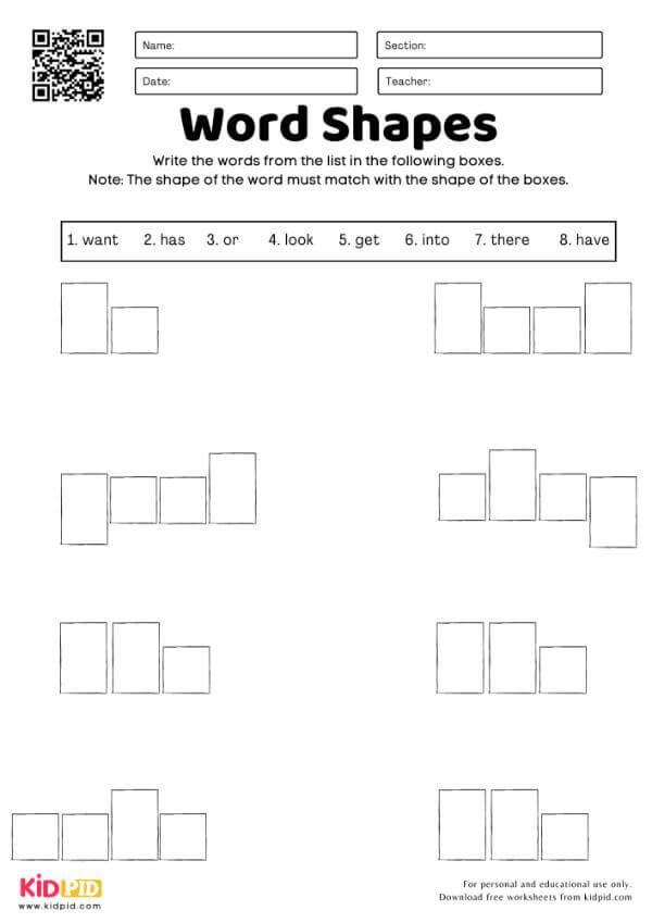 Sight words by shape