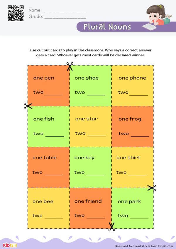 Singular Plural Nouns Cut Out Card Activity Worksheet