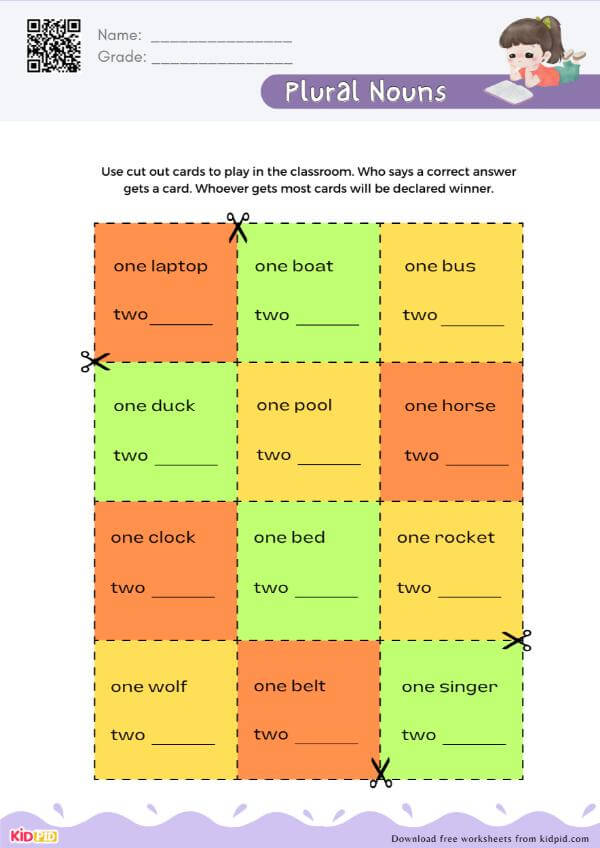 Singular Plural Nouns Cut Out Card Activity Worksheet