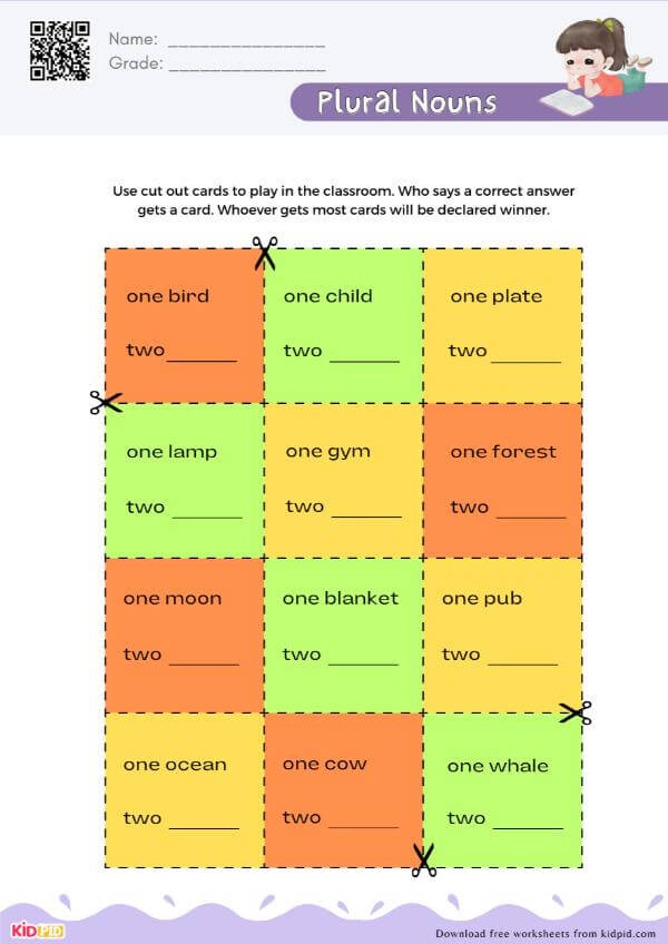 Singular Plural Nouns Cut Out Card Activity Worksheet