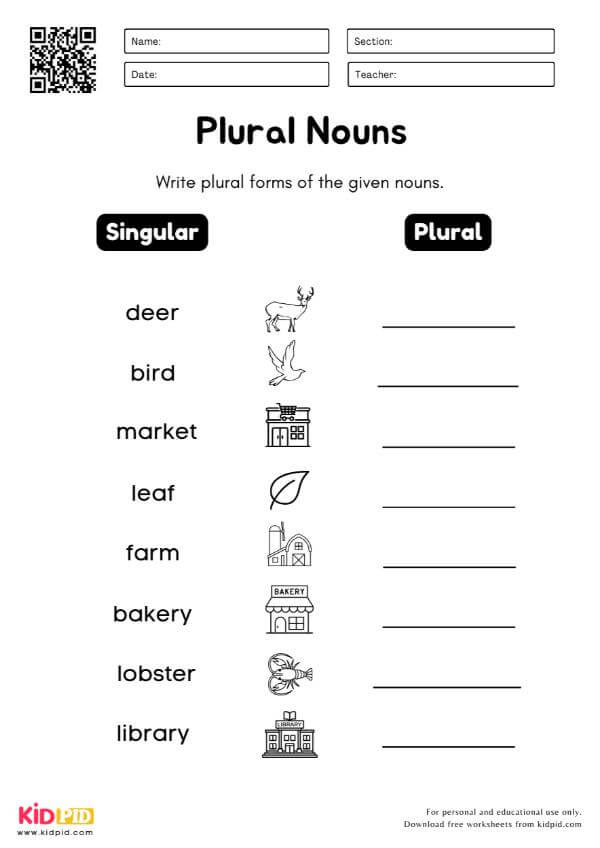 Singular to Plural Writing Worksheet