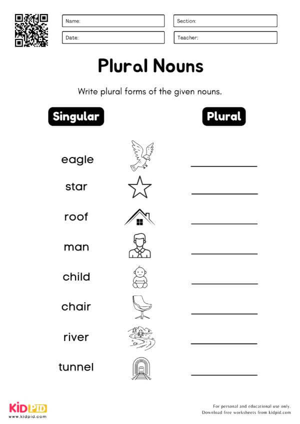 Singular to Plural Writing Worksheet
