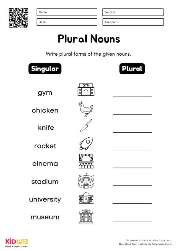 Singular to Plural Writing Worksheet