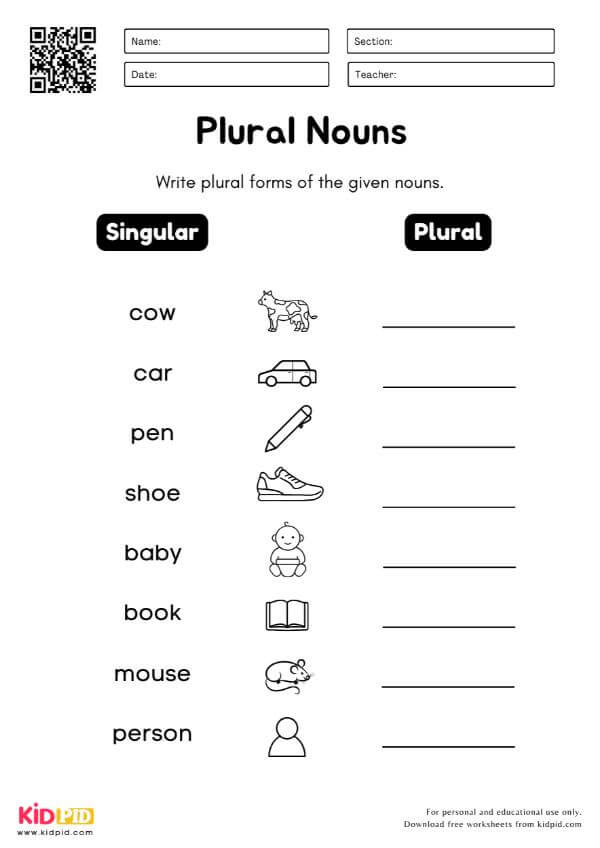 Singular to Plural Writing Worksheet