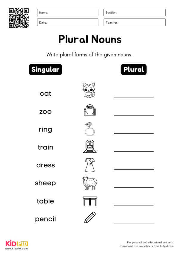 Singular to Plural Writing Worksheet