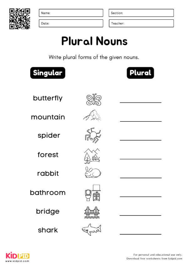 Singular to Plural Writing Worksheet