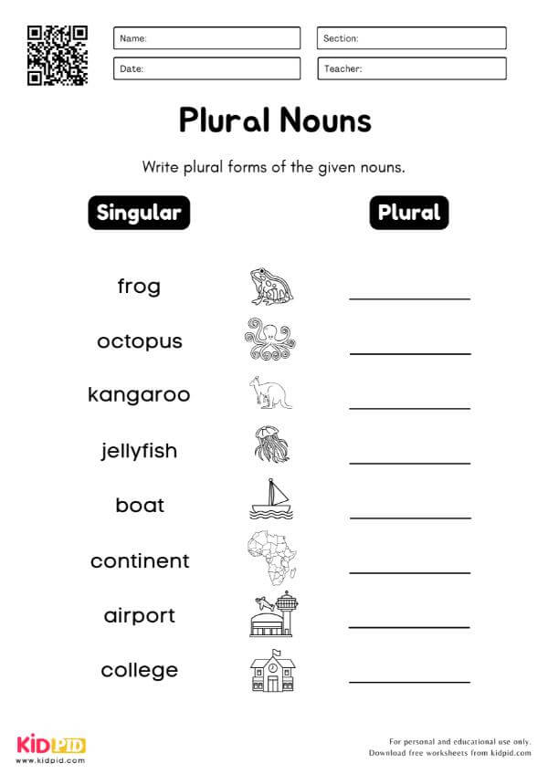 Singular to Plural Writing Worksheet