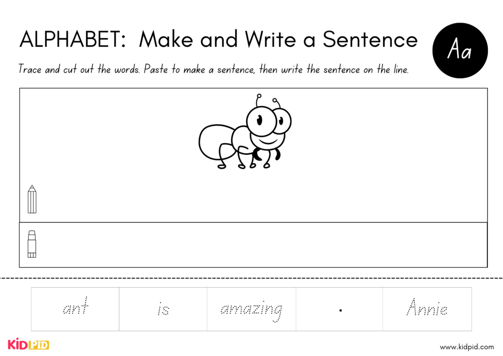 Alphabet Handwriting and Sentence Structure Worksheet 