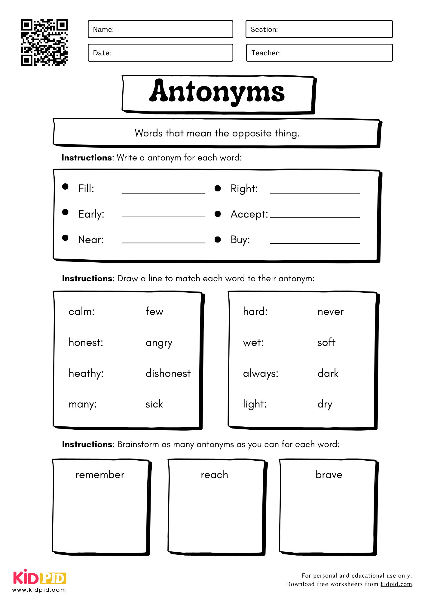 Antonyms Worksheet For Grade 2 - Kidpid