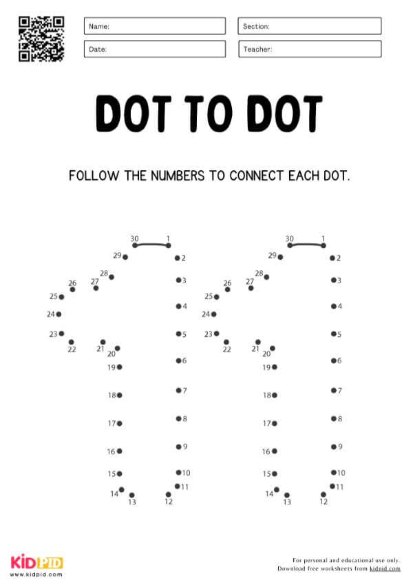 Dot to Dot Numbers 0 to 20 Math Worksheet Activity For Preschool