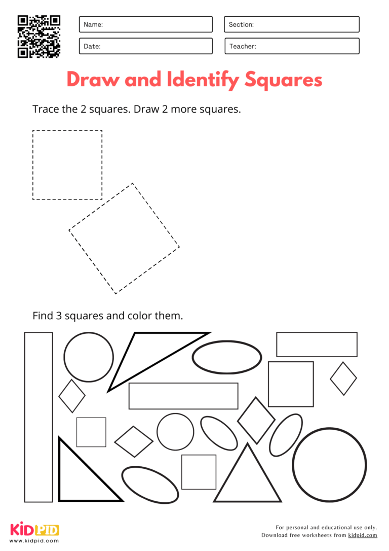 Drawing and Identifying Shapes Practice Worksheet for Kindergarten - Kidpid