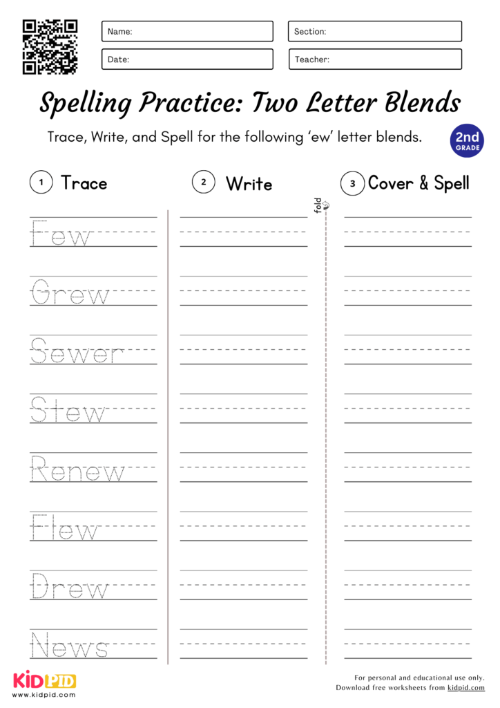 Easy Two Letter Blends Practice Worksheet for Grade 2