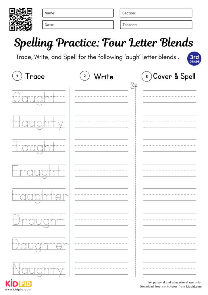 Four Letter Blends Worksheet for Grade 3