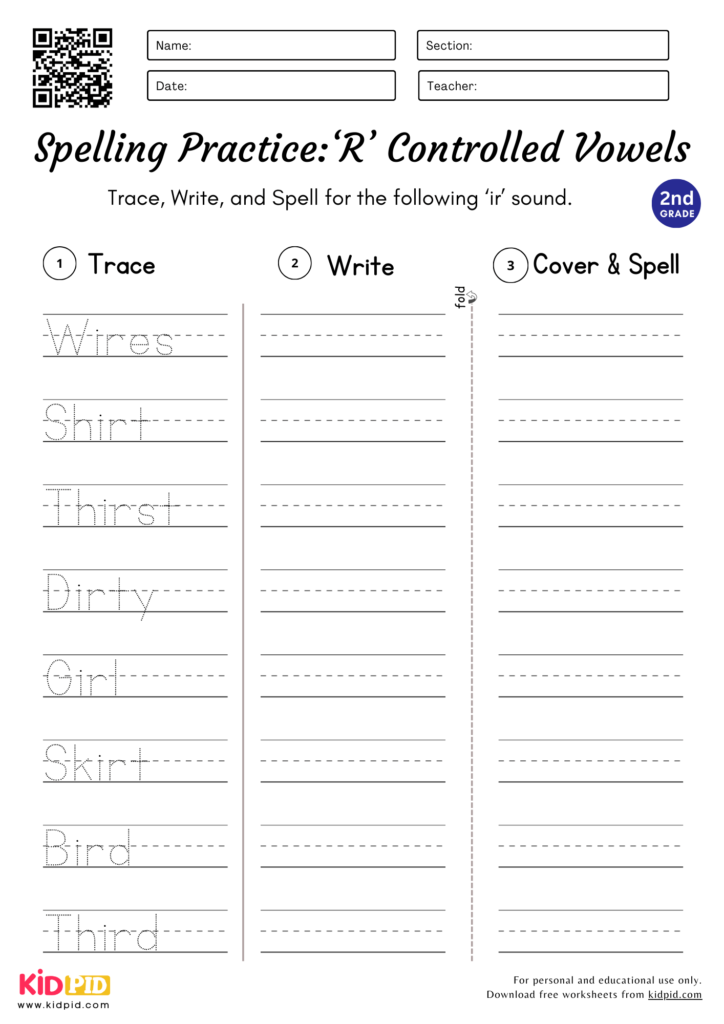 'R' Controlled Vowels Worksheet for Grade 2