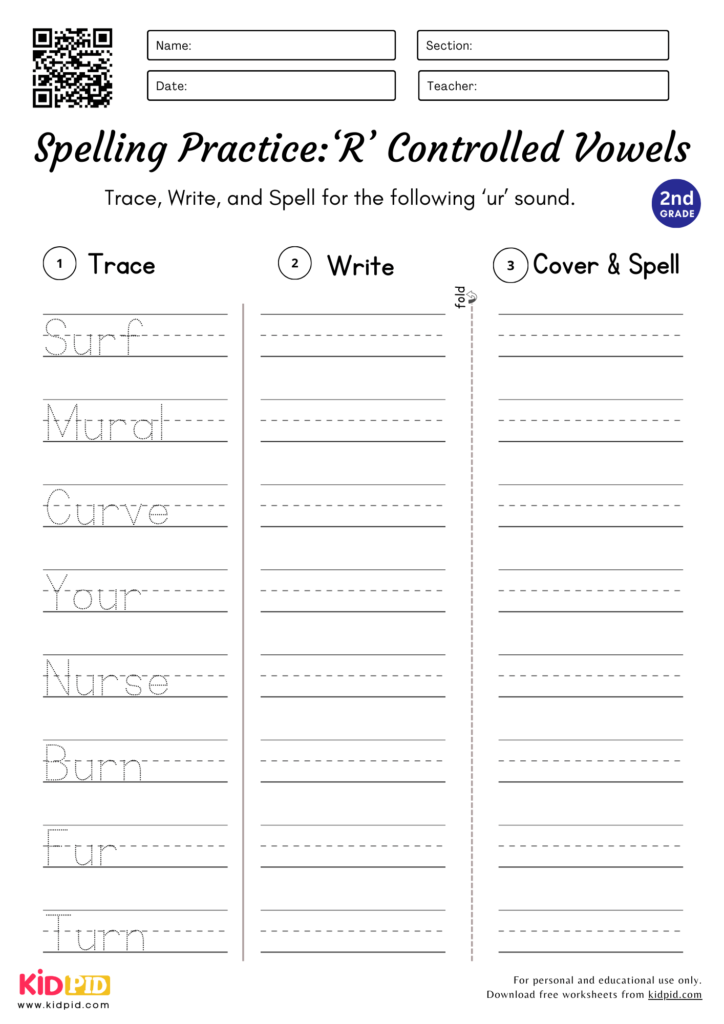 'R' Controlled Vowels Worksheet for Grade 2
