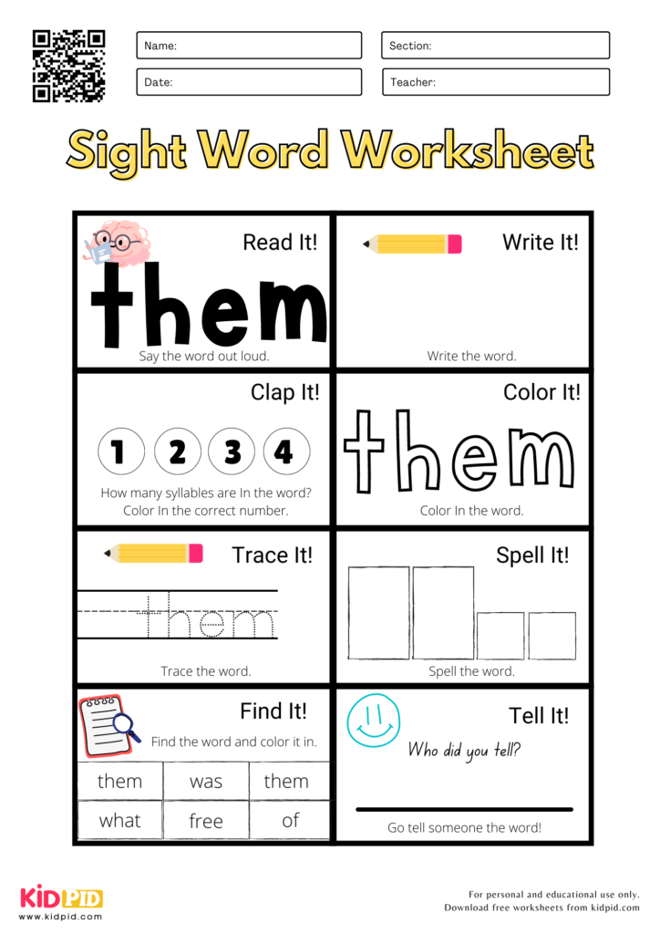 Sight Word Worksheets For Kindergarten