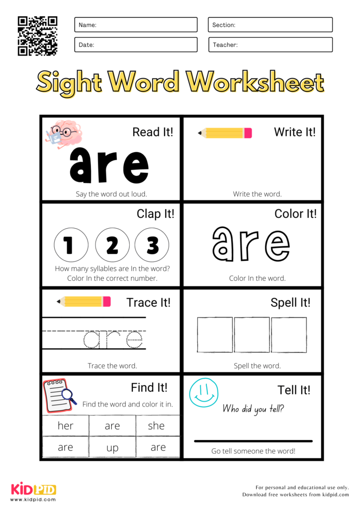 Sight Word Worksheets For Kindergarten