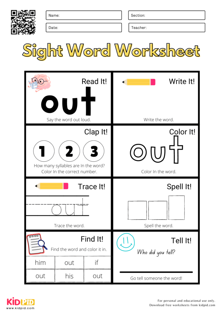 Sight Word Worksheets For Kindergarten