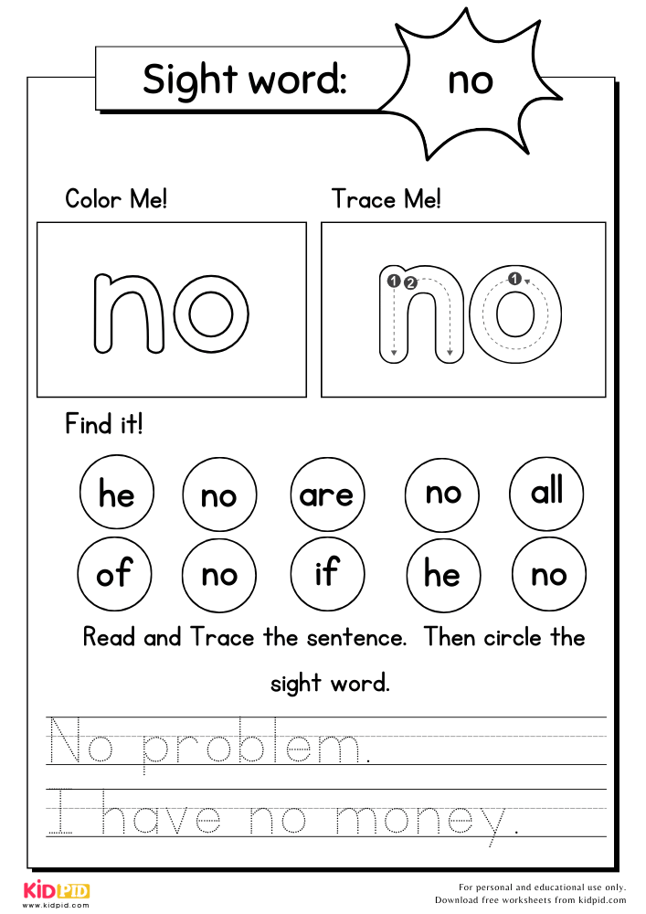 Sight Word Worksheets With Sentences For Kindergarten