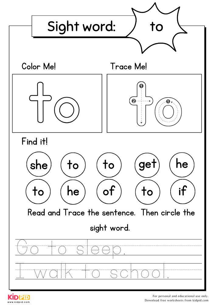 Sight Word Worksheets With Sentences For Kindergarten