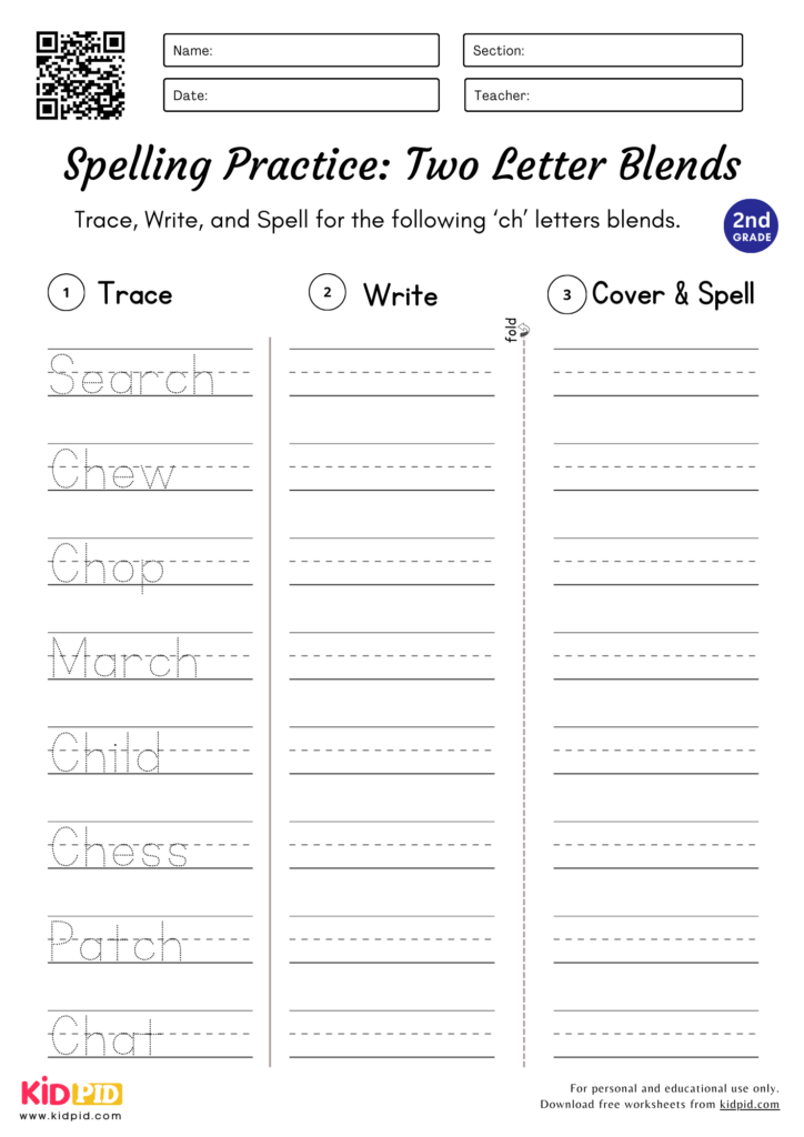 Two Letter Blends Worksheet for Grade 2