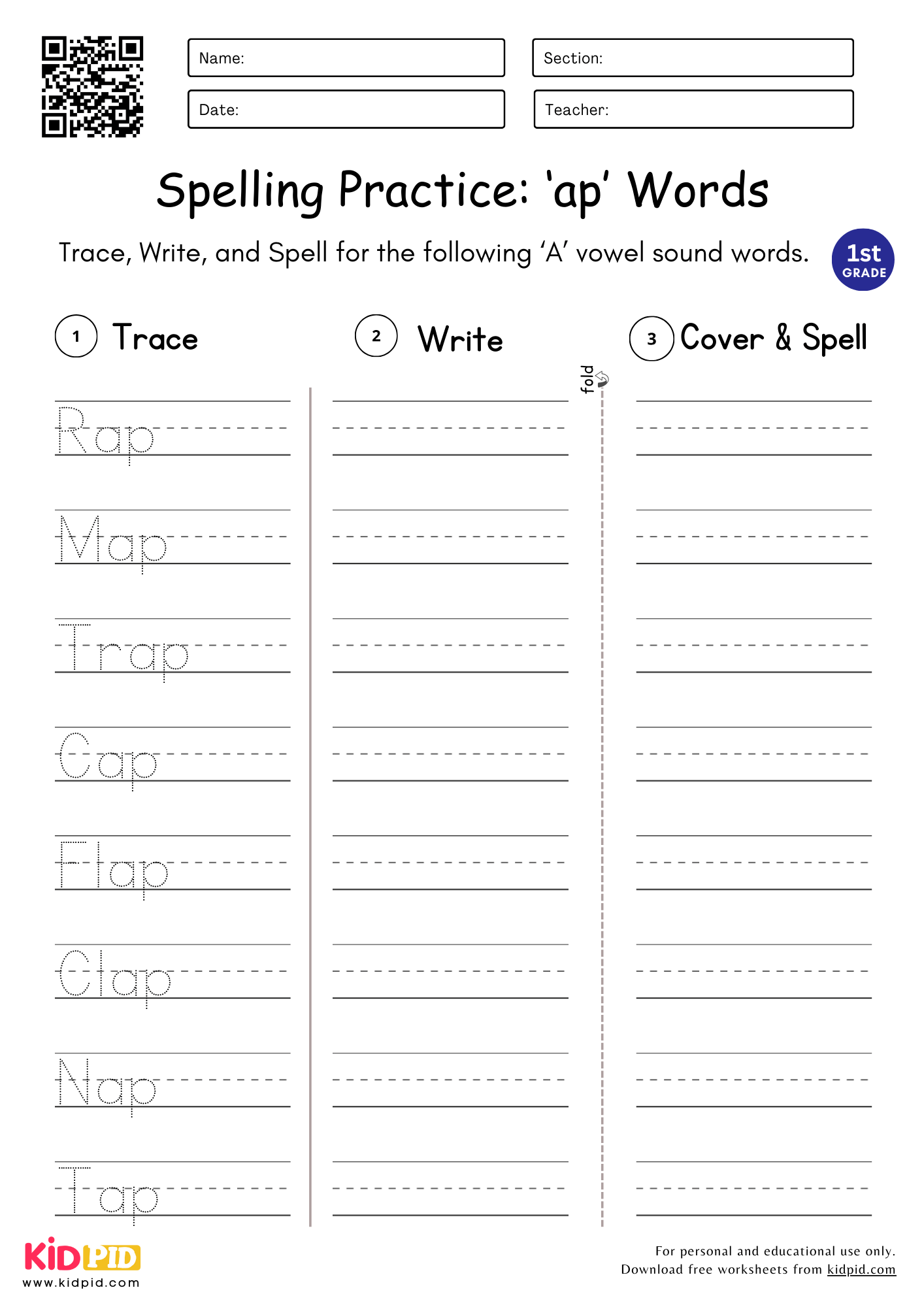 Vowel 'A' Sound Words Worksheet for Grade 1