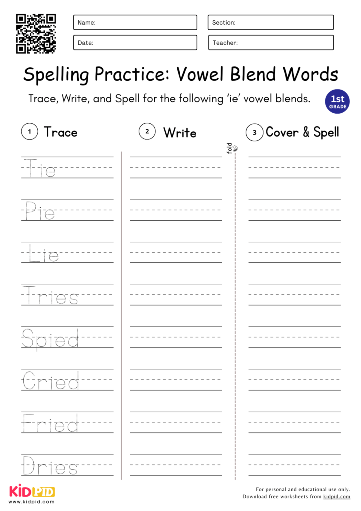 Vowel Blend Words Worksheet for Grade 1