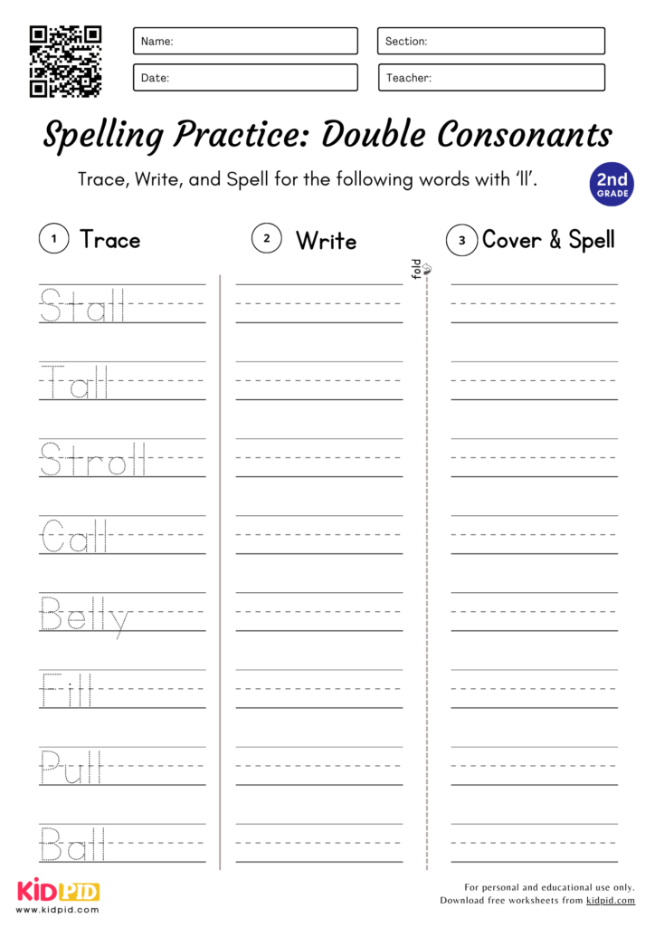 Words Containing Double Consonants Worksheet for Grade 2