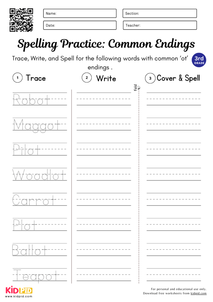 Words with Common Endings Worksheet for Grade 3