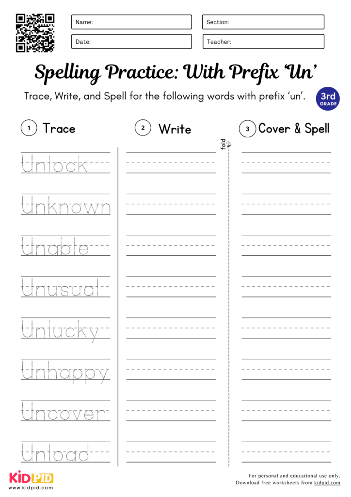 Words with Different Prefixes Worksheet for Grade 3