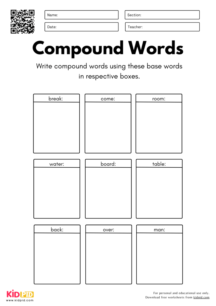 Write Compound Words Using Base Words Worksheet For Grade 5