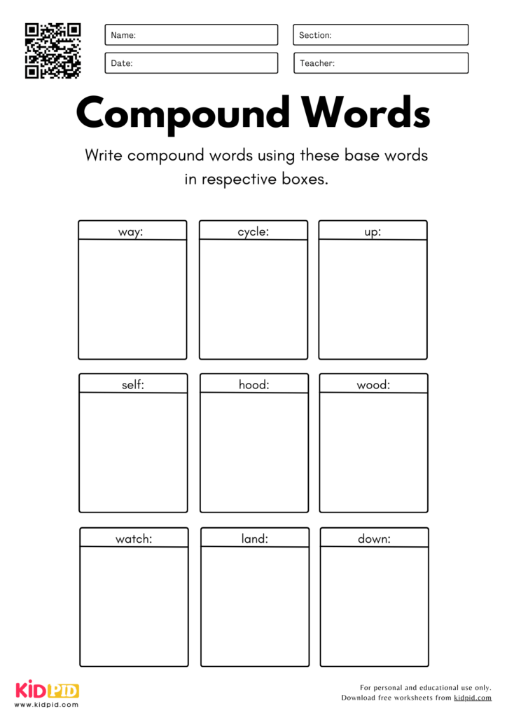 Write Compound Words Using Base Words Worksheet For Grade 5