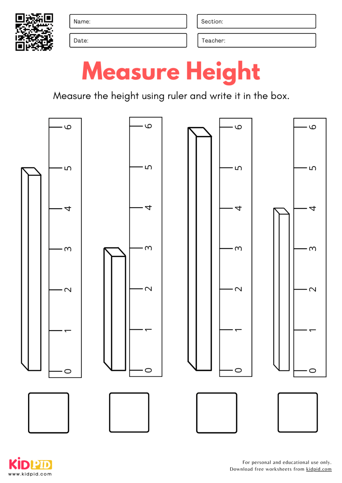 Length and Height Measurement Worksheet for Kindergarten - Kidpid