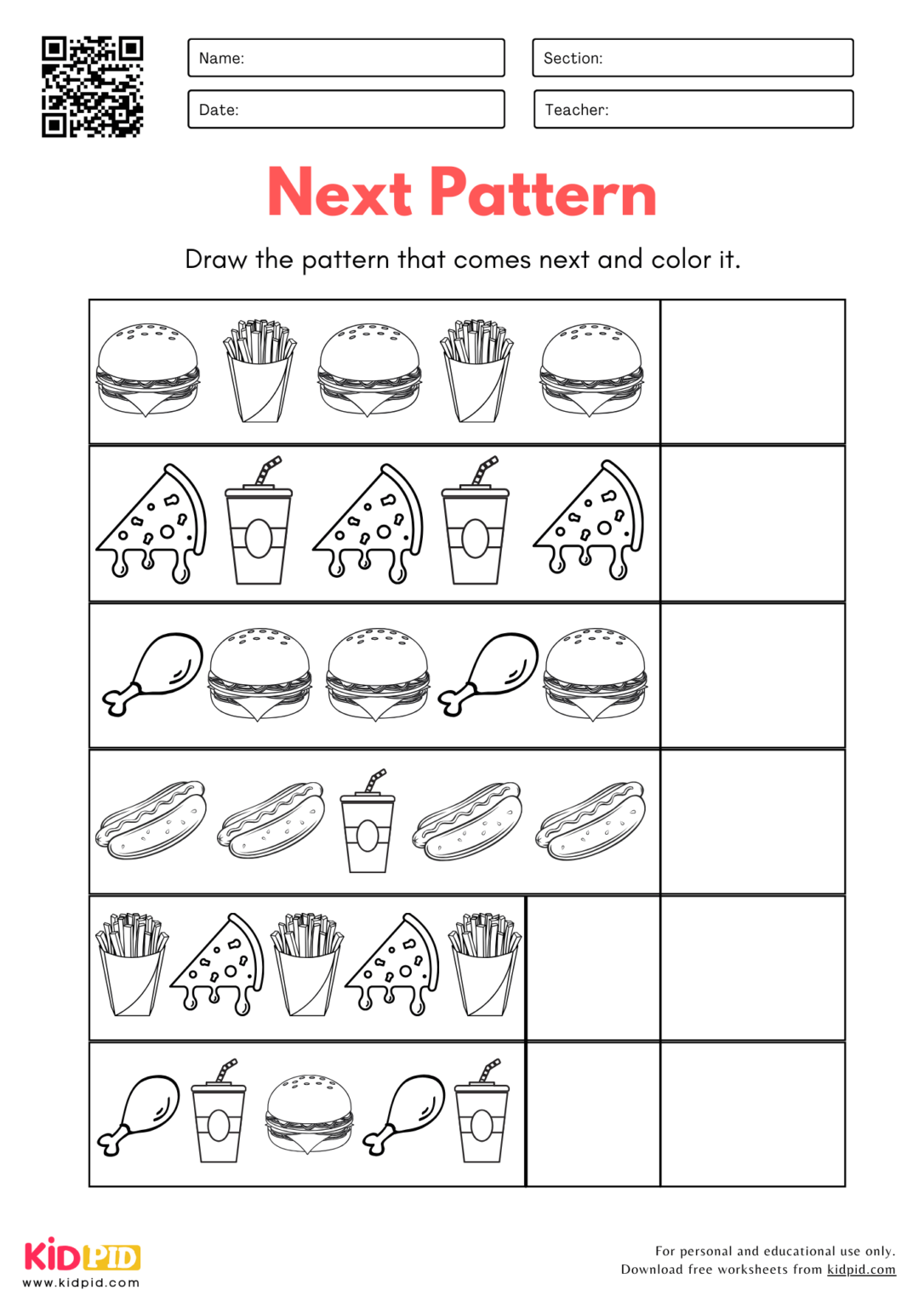 Next Pattern Math Worksheets for Kindergarten - Kidpid