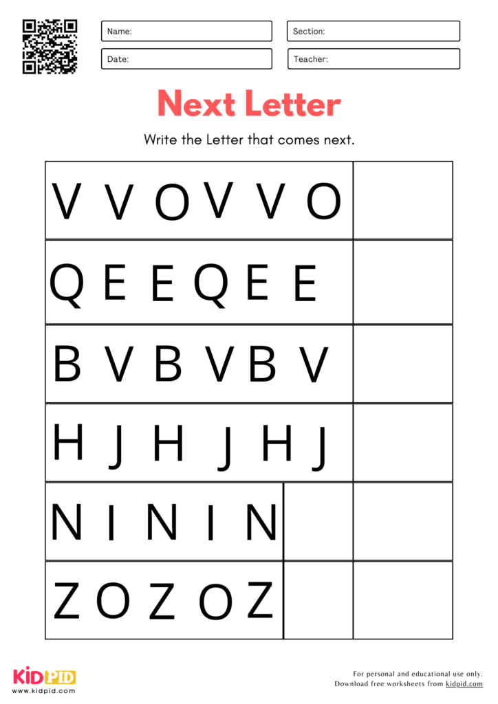 Next Pattern Math Worksheets for Kindergarten