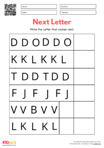 Next Letter Worksheets for Kindergarten - Kidpid