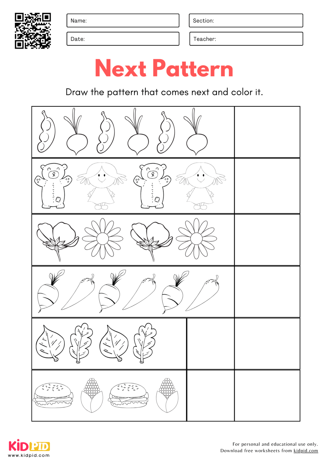 Next Pattern Math Worksheets for Kindergarten - Kidpid