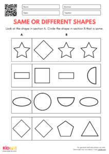 Same or Different Shapes Identification Worksheet for Kindergarten - Kidpid