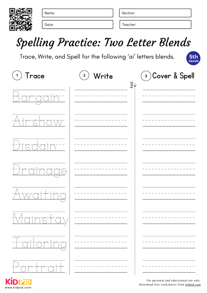Several Two Letter Blends Worksheet for Grade 5