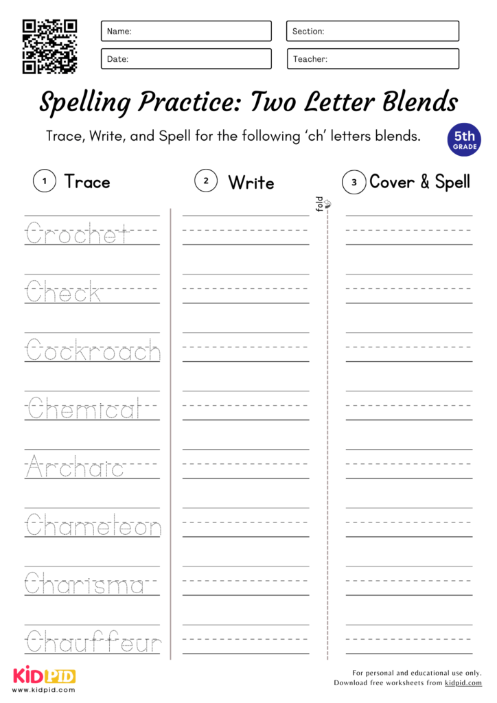 Several Two Letter Blends Worksheet for Grade 5