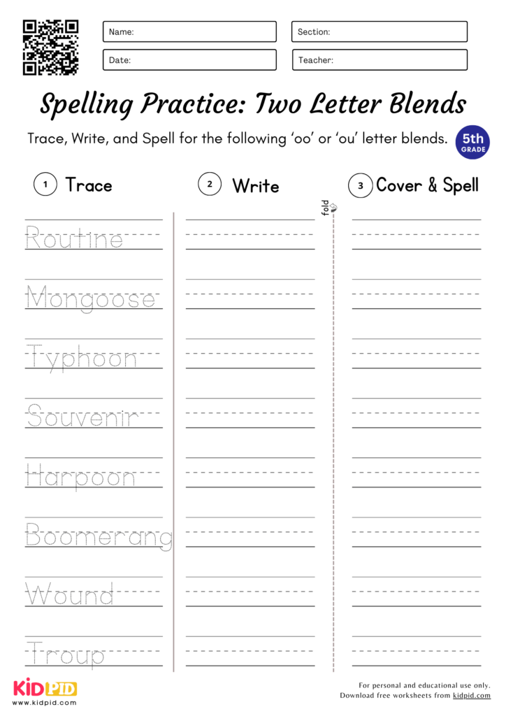 Several Two Letter Blends Worksheet for Grade 5