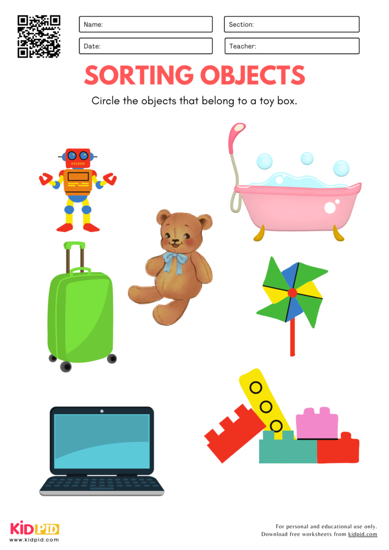 Sorting Objects Worksheet for Kindergarten - Kidpid