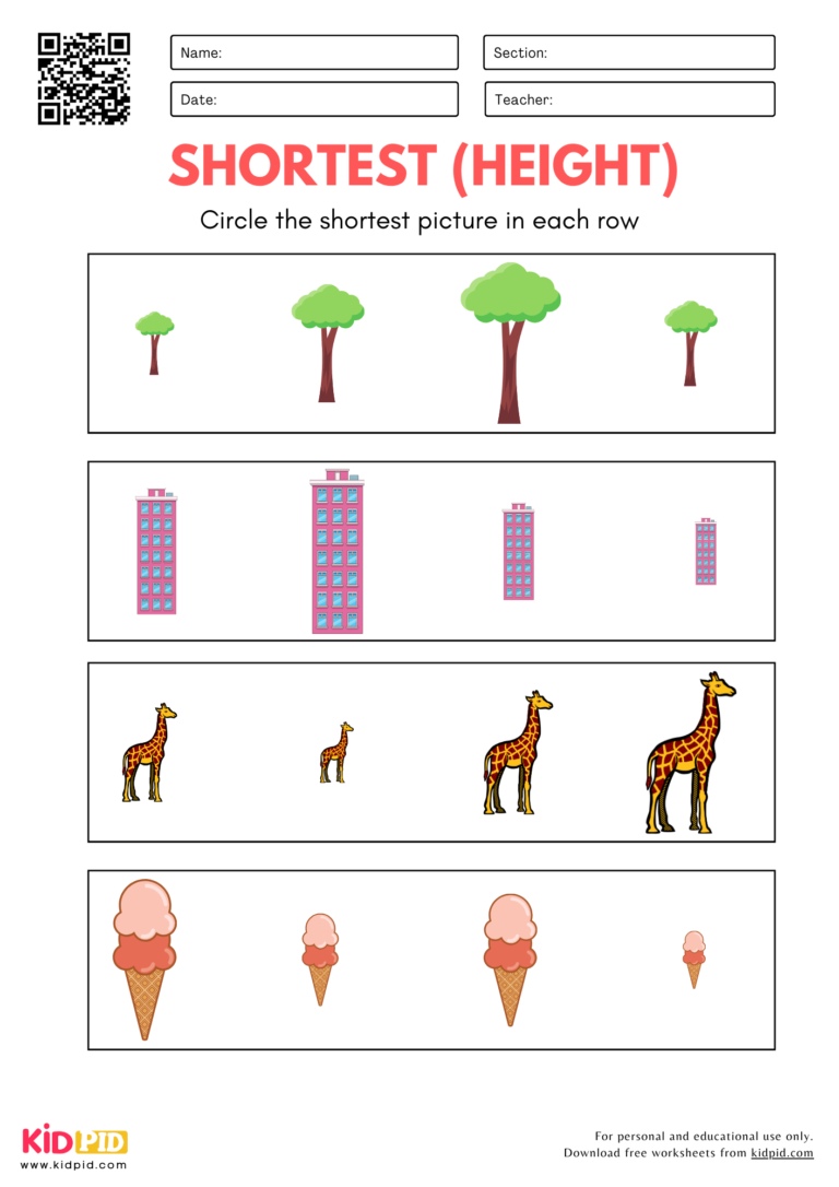Tallest and Shortest Size Comparison Worksheet for Kindergarten - Kidpid