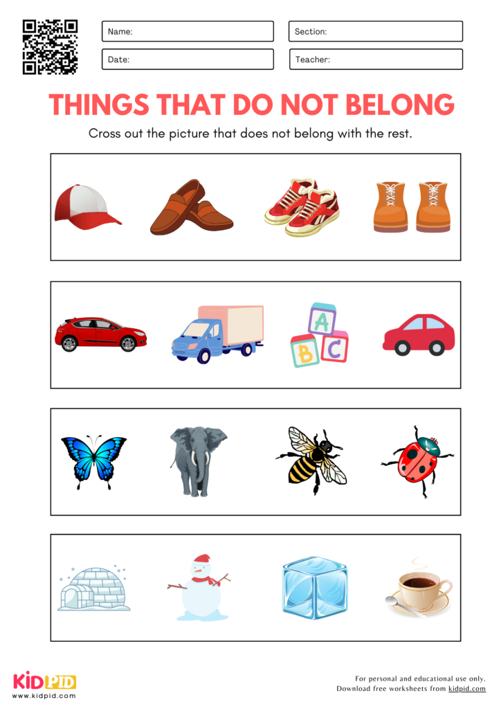 Things That Do Not Belong Worksheet for Kindergarten