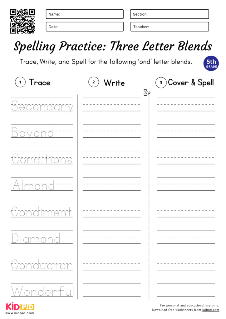  Three Letter Blends Worksheet for Grade 5